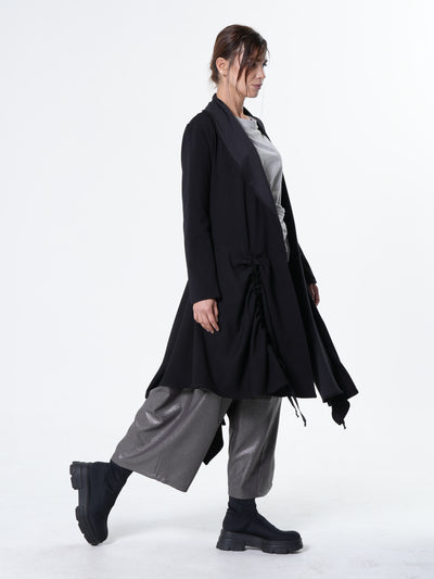 Long Belted Cardigan In Black