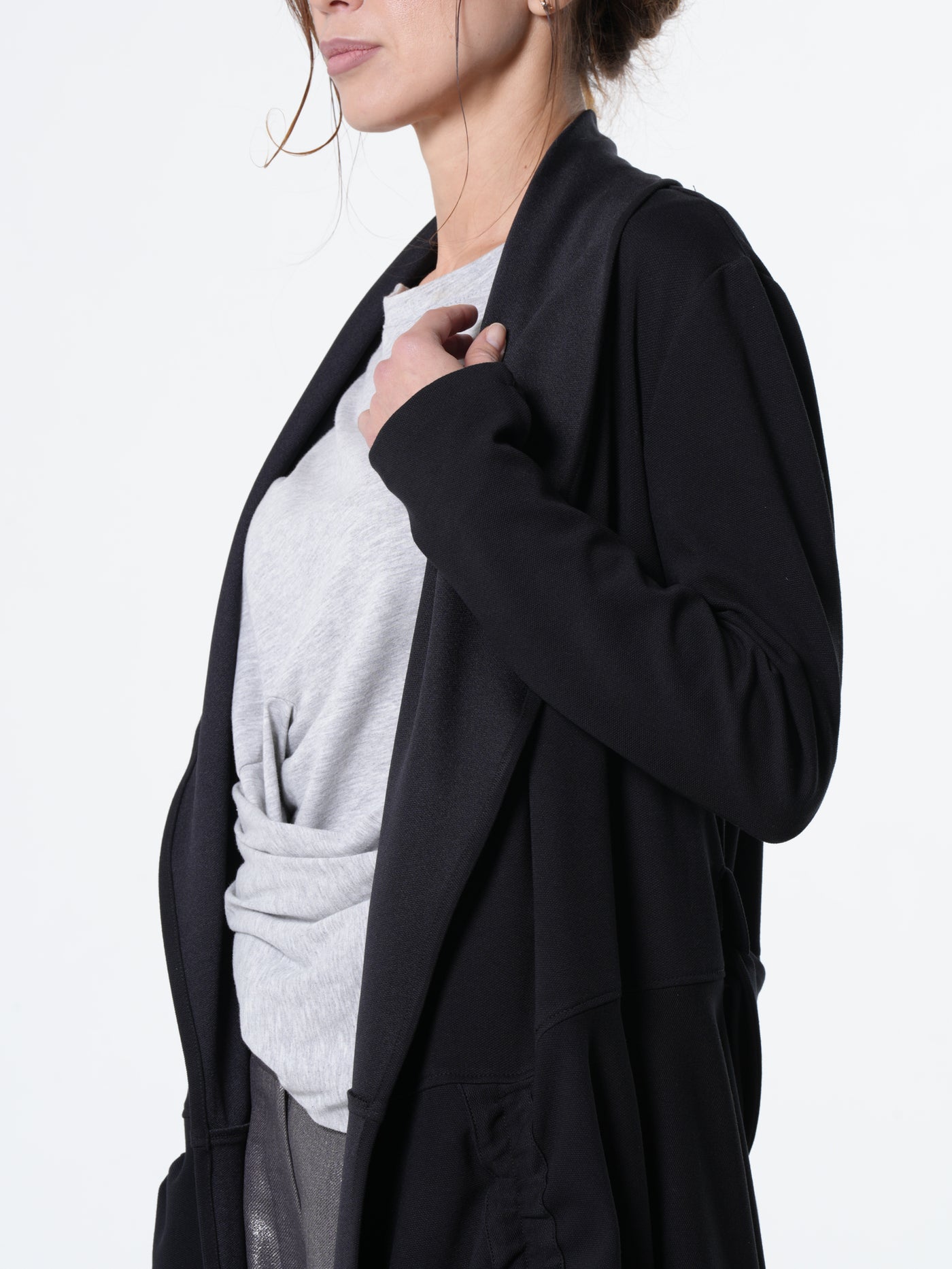 Long Belted Cardigan In Black