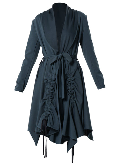 Long Belted Cardigan In Petrol