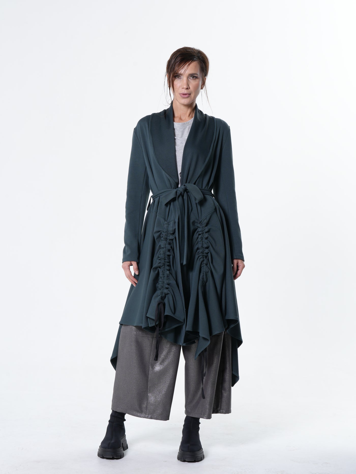 Long Belted Cardigan In Black