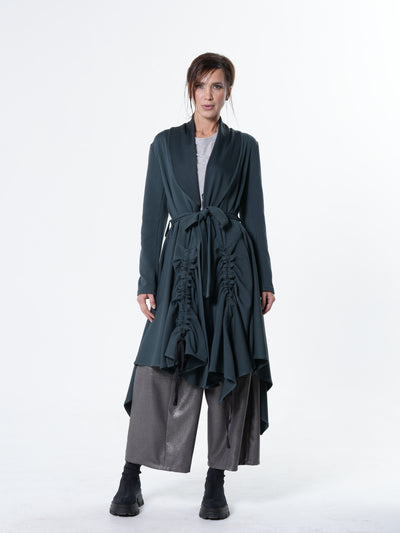 Long Belted Cardigan In Black