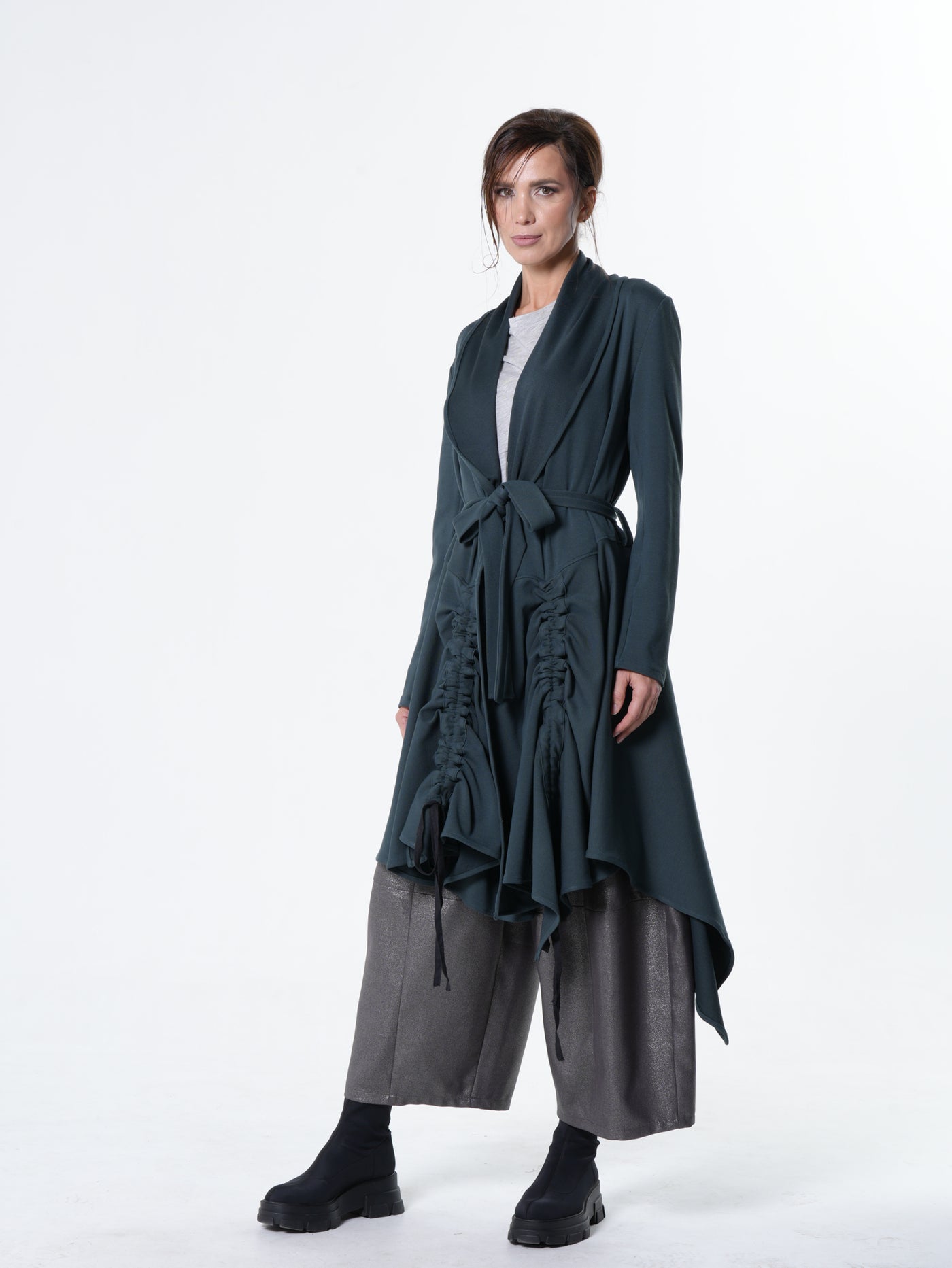Long Belted Cardigan In Petrol