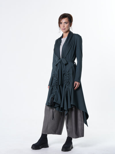 Long Belted Cardigan In Petrol