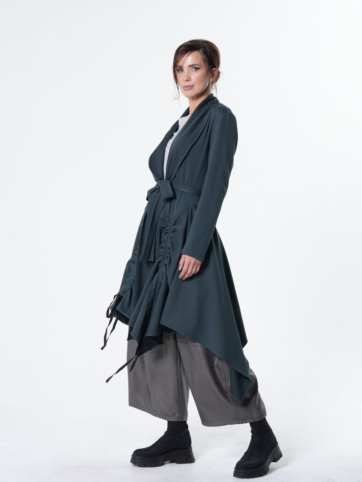 Long Belted Cardigan In Petrol