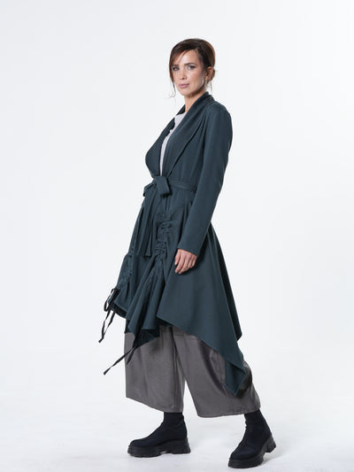 Long Belted Cardigan In Petrol