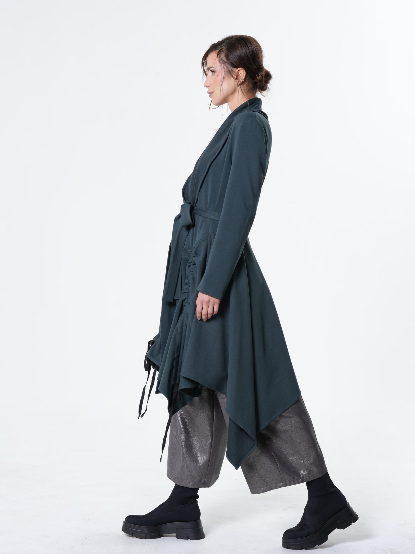 Long Belted Cardigan In Petrol
