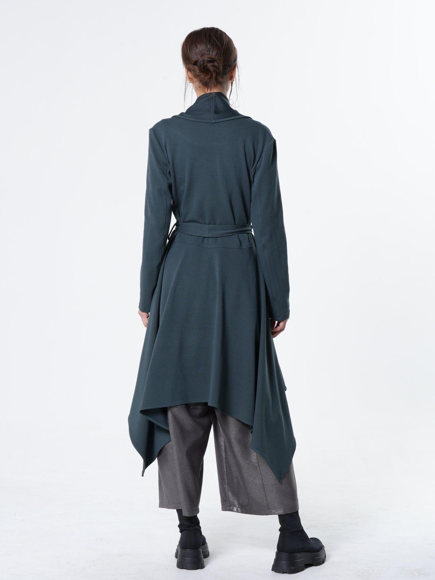 Long Belted Cardigan In Petrol