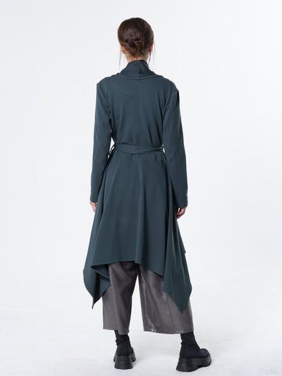 Long Belted Cardigan In Petrol
