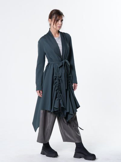 Long Belted Cardigan In Petrol