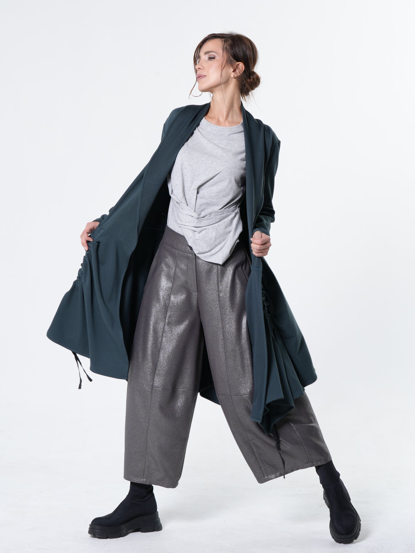 Long Belted Cardigan In Petrol