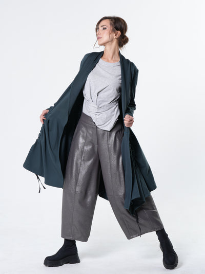 Long Belted Cardigan In Petrol