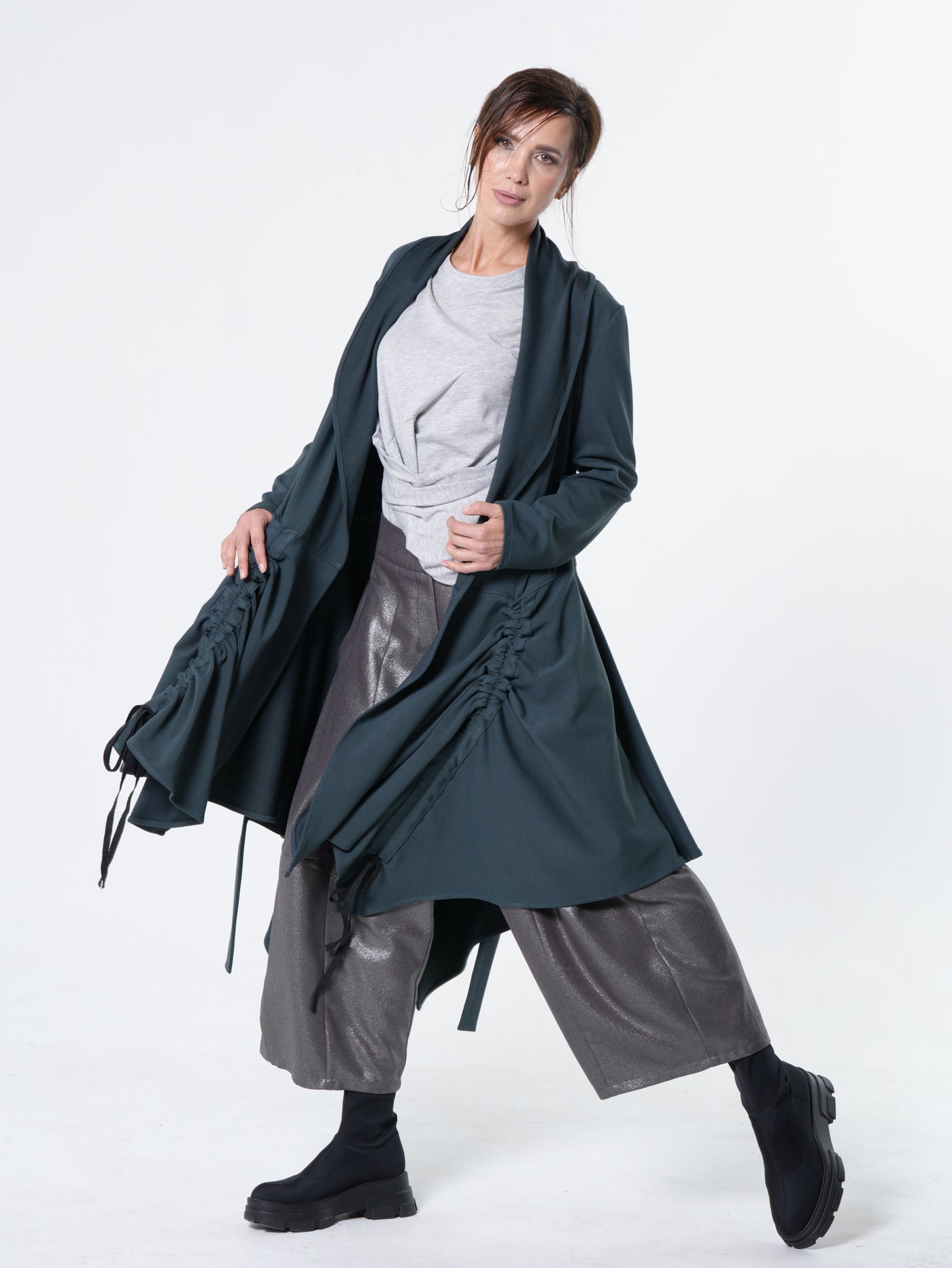 Long Belted Cardigan In Petrol