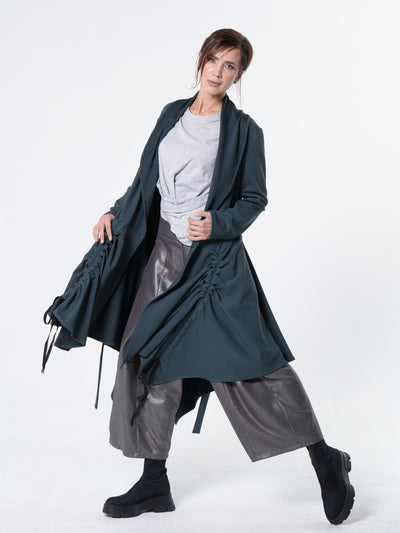 Long Belted Cardigan In Petrol