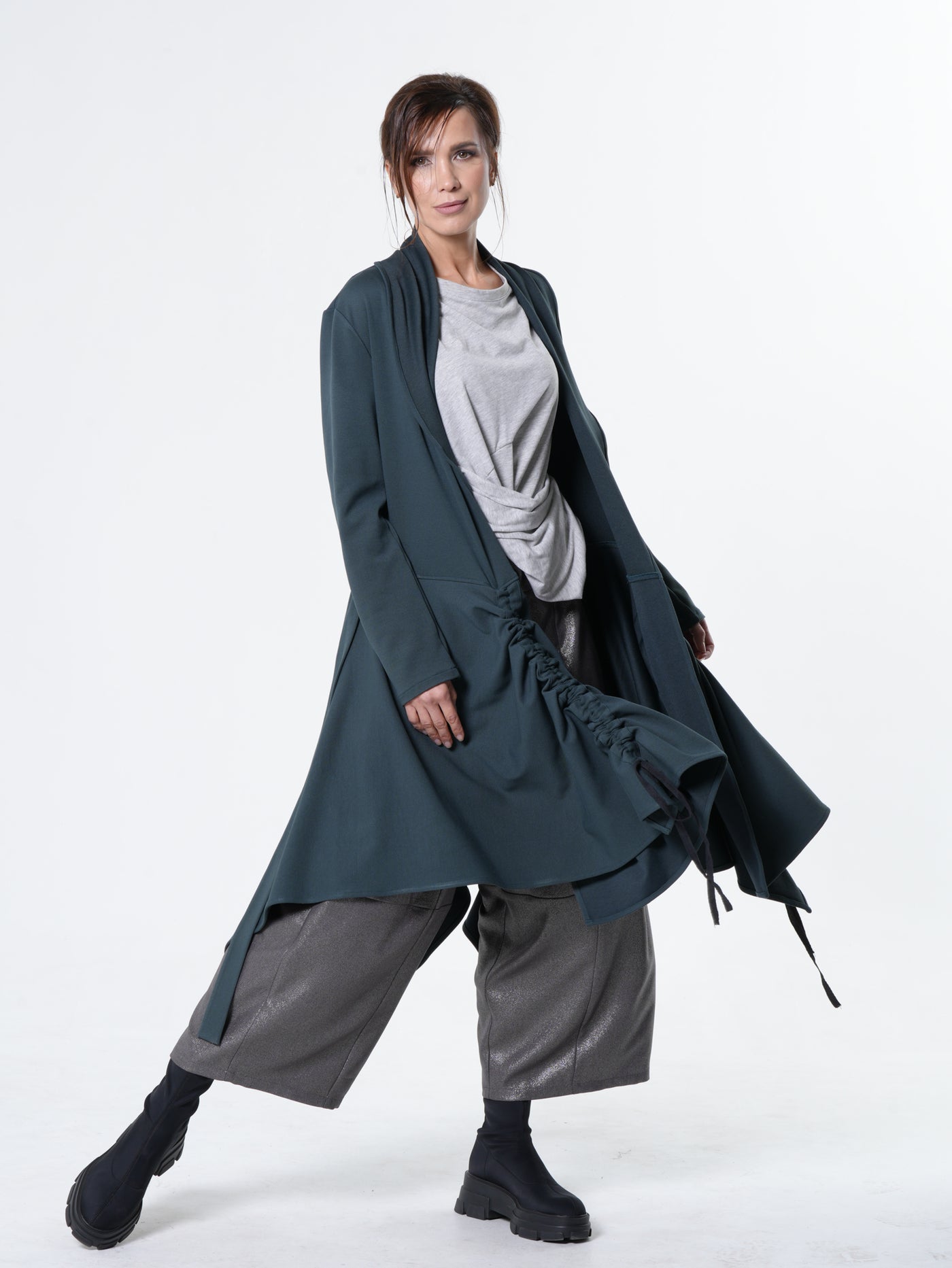Long Belted Cardigan In Petrol