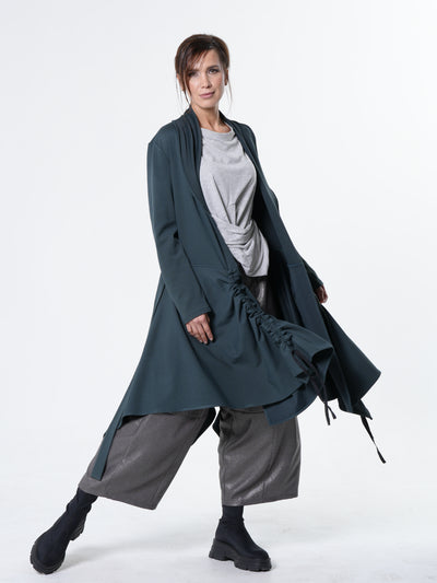 Long Belted Cardigan In Petrol