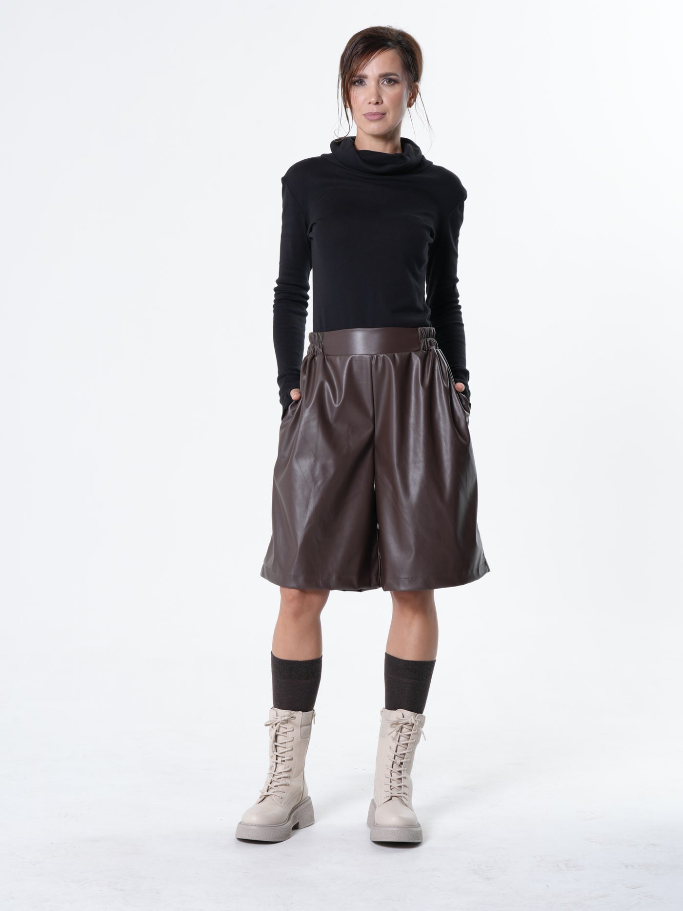 Vegan Leather Bermuda Shorts In Brown