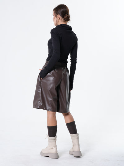 Vegan Leather Bermuda Shorts In Brown