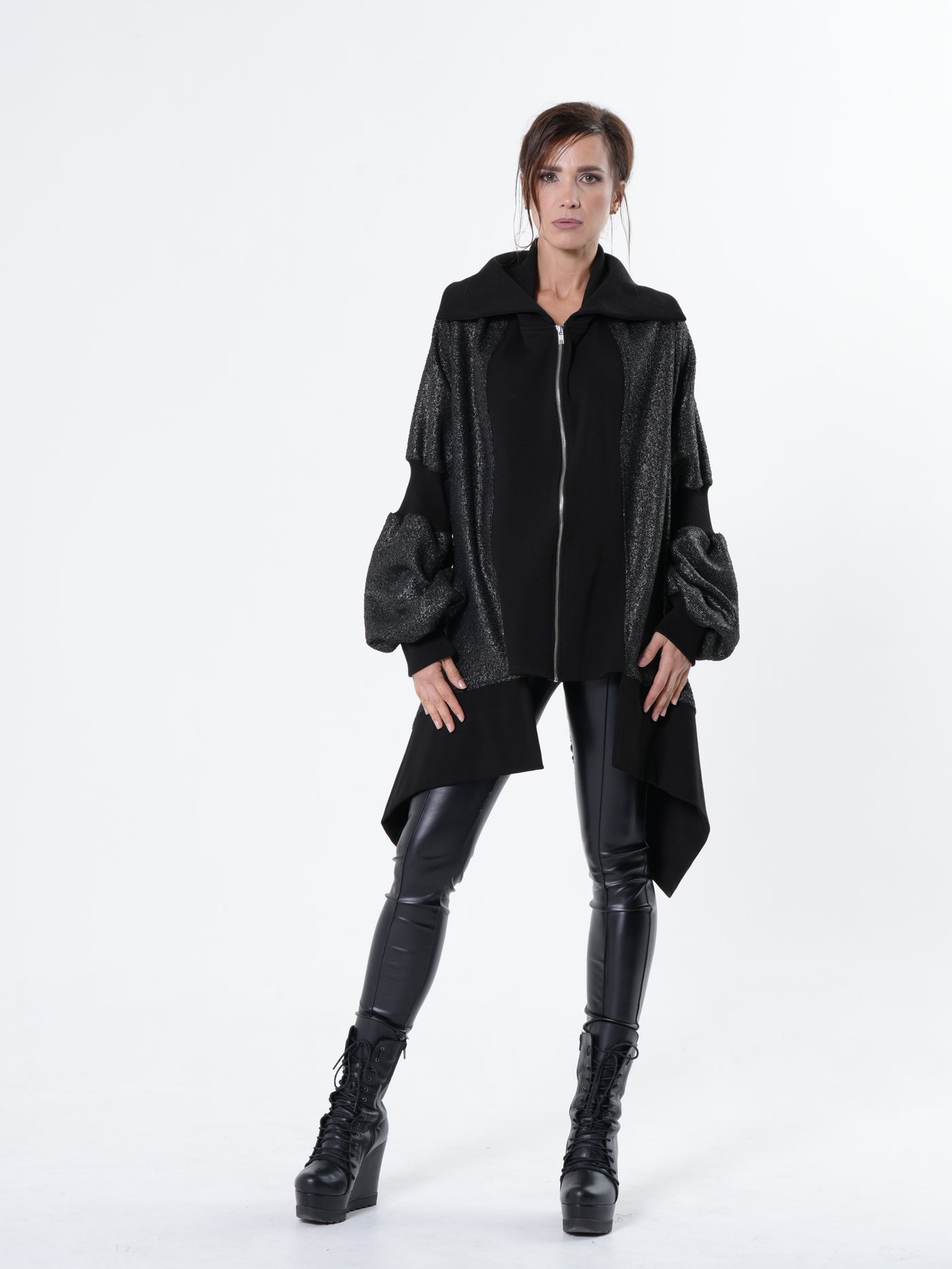 Extravagant Asymmetrical Metallic Cardigan