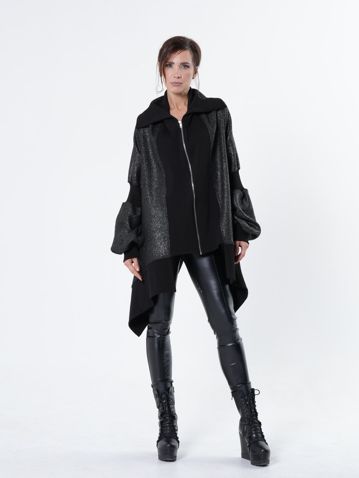 Extravagant Asymmetrical Metallic Cardigan