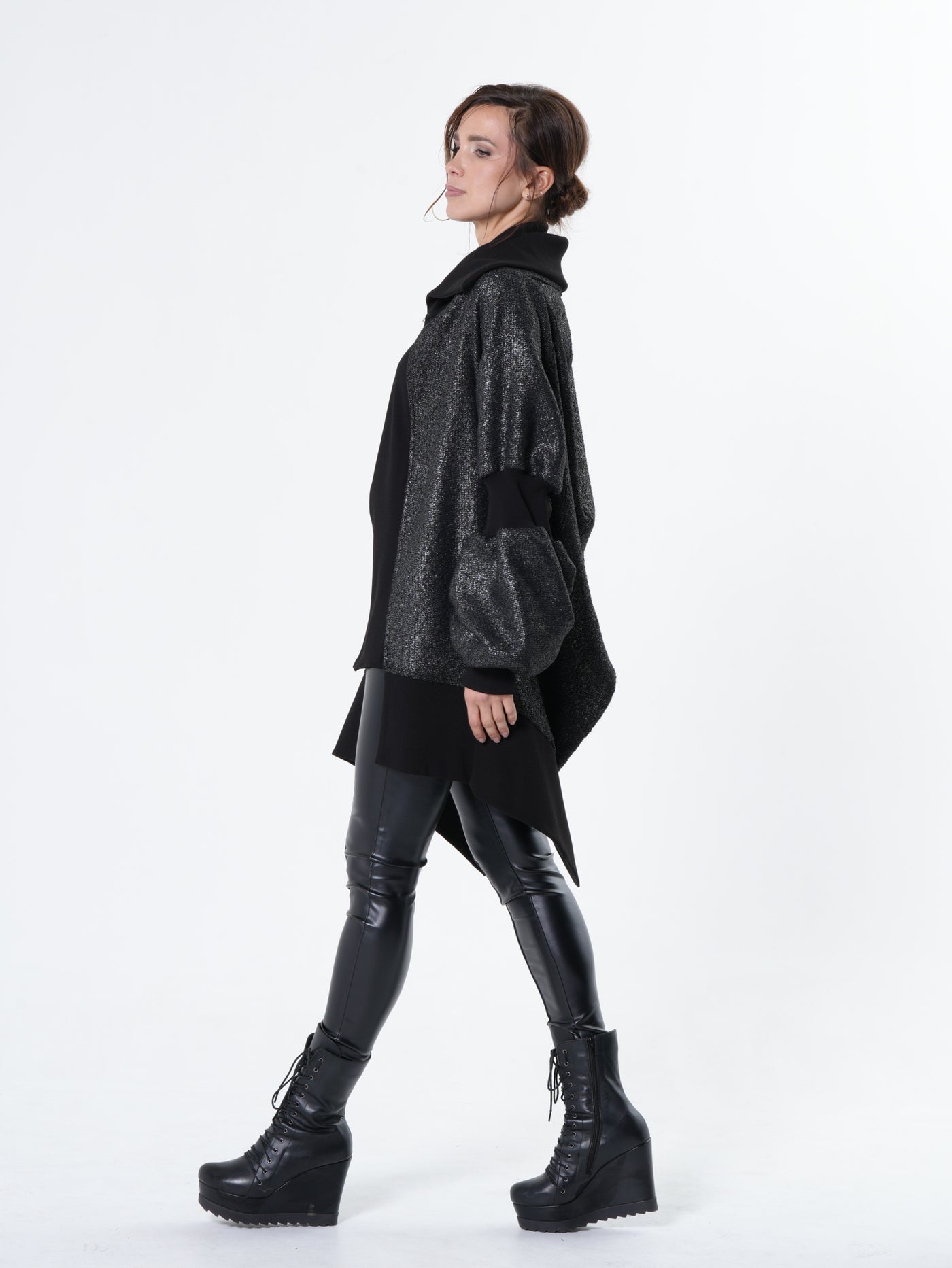 Extravagant Asymmetrical Metallic Cardigan