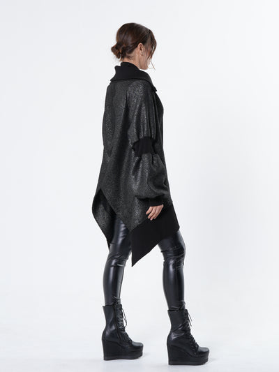 Extravagant Asymmetrical Metallic Cardigan