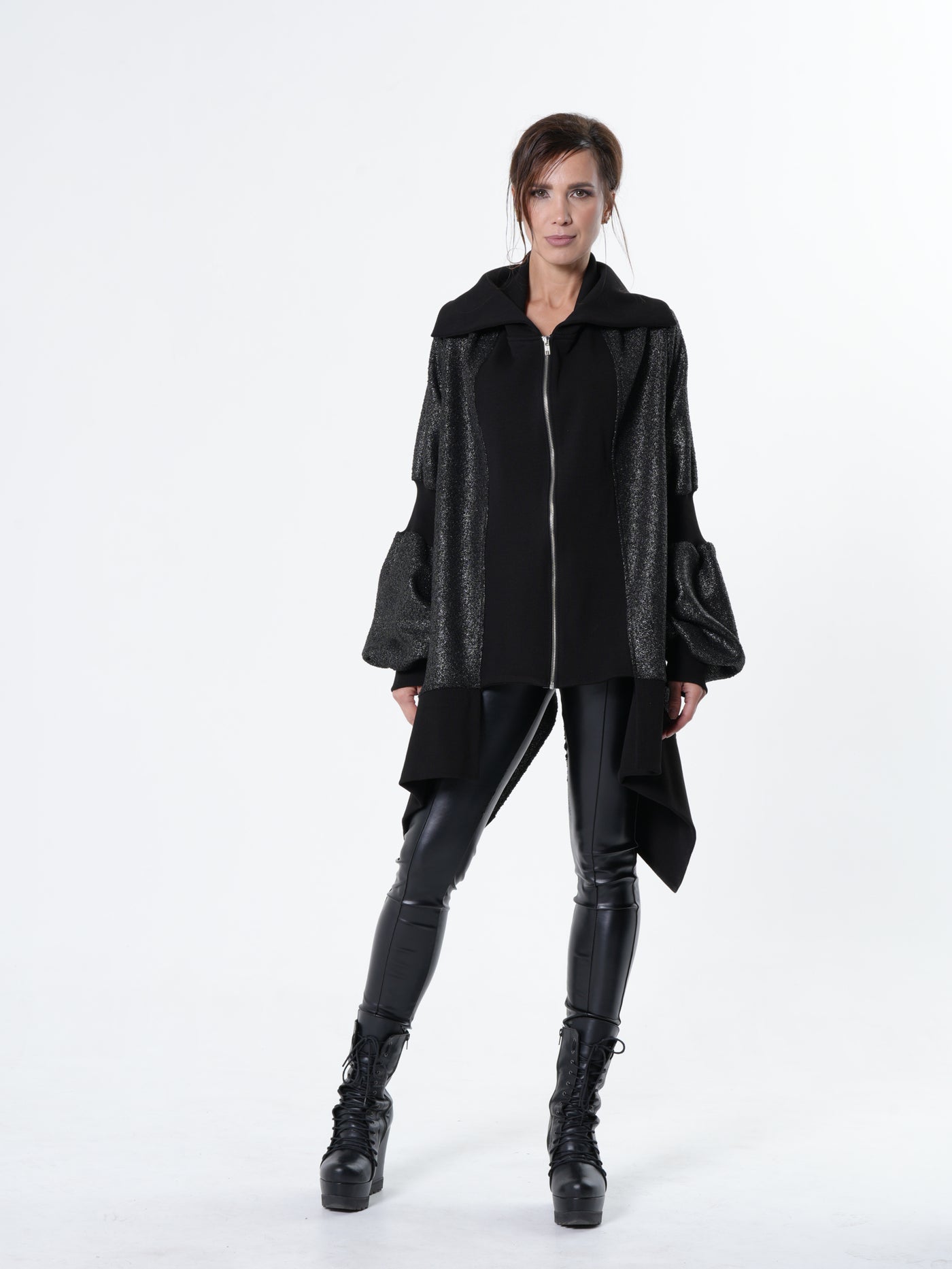 Extravagant Asymmetrical Metallic Cardigan