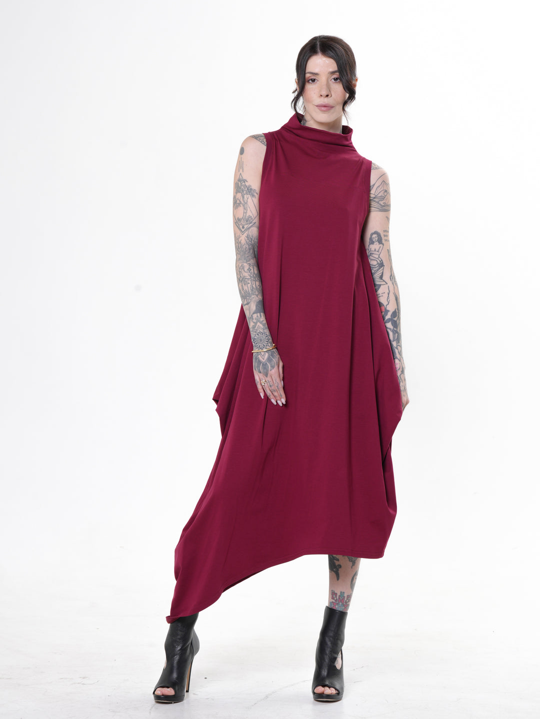 Sleeveless Cotton Dress In Burgundy