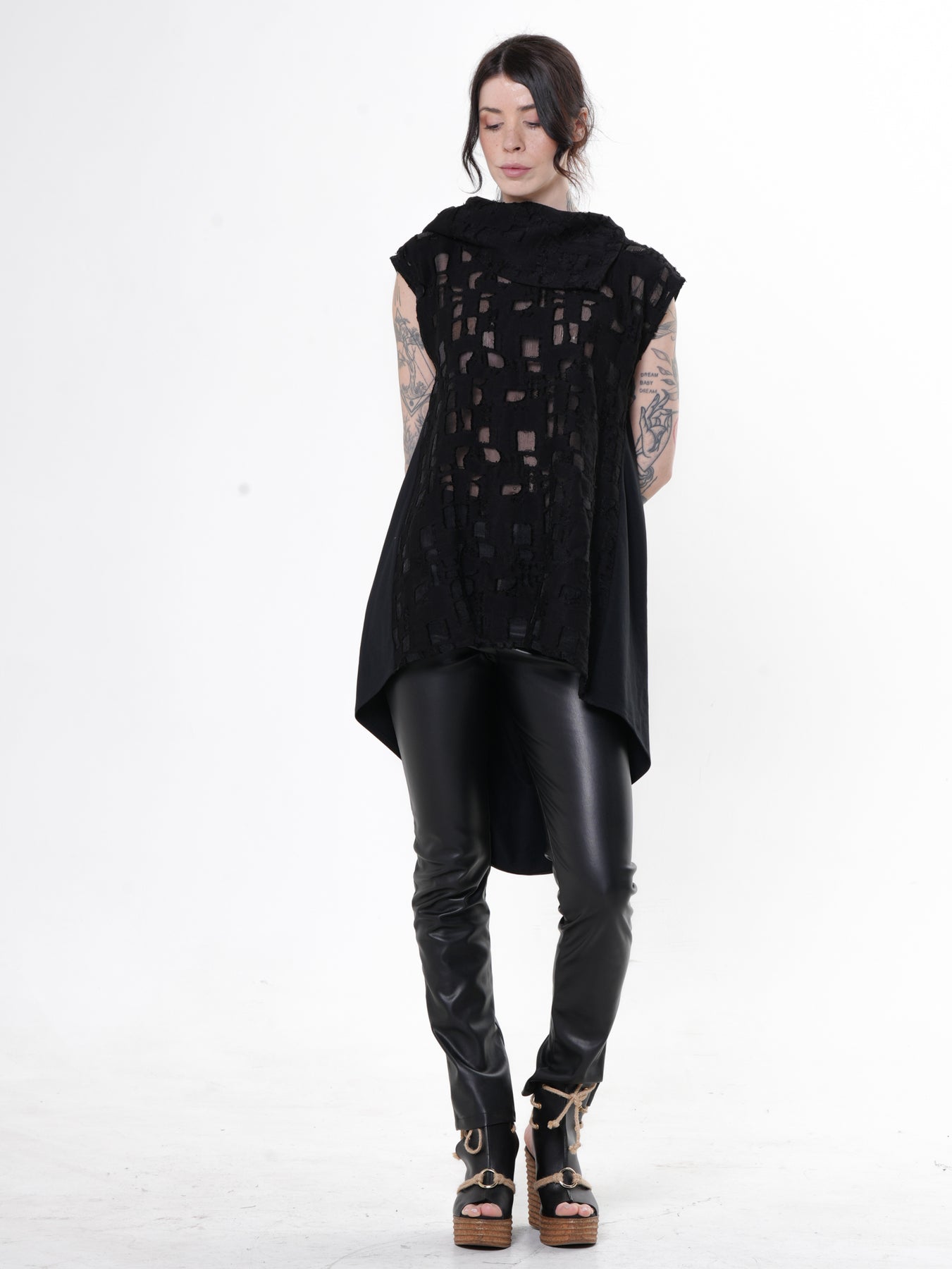 Open Back Tunic with Textured Sheer Front – Metamorphoza
