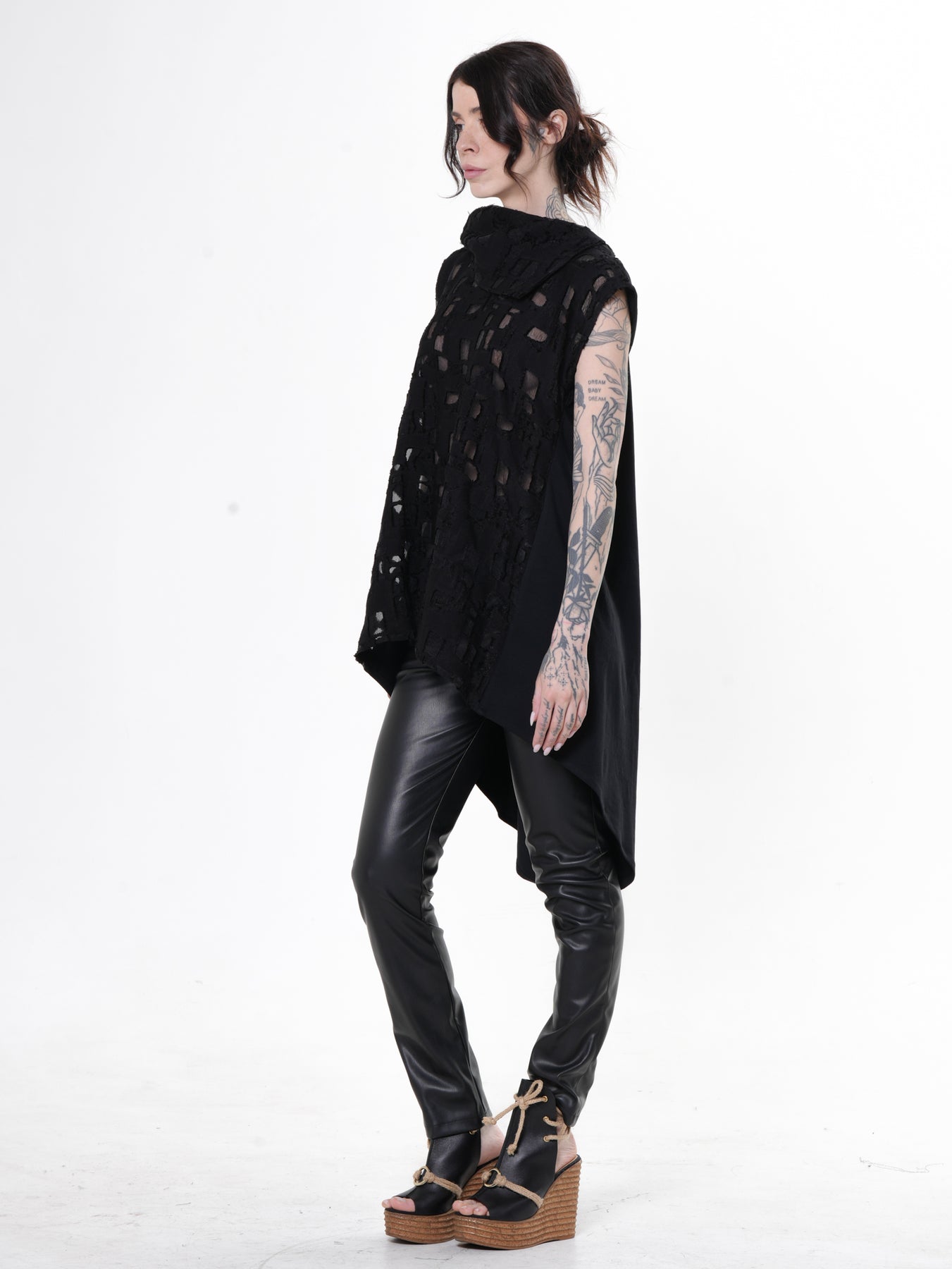 Open Back Tunic with Textured Sheer Front – Metamorphoza