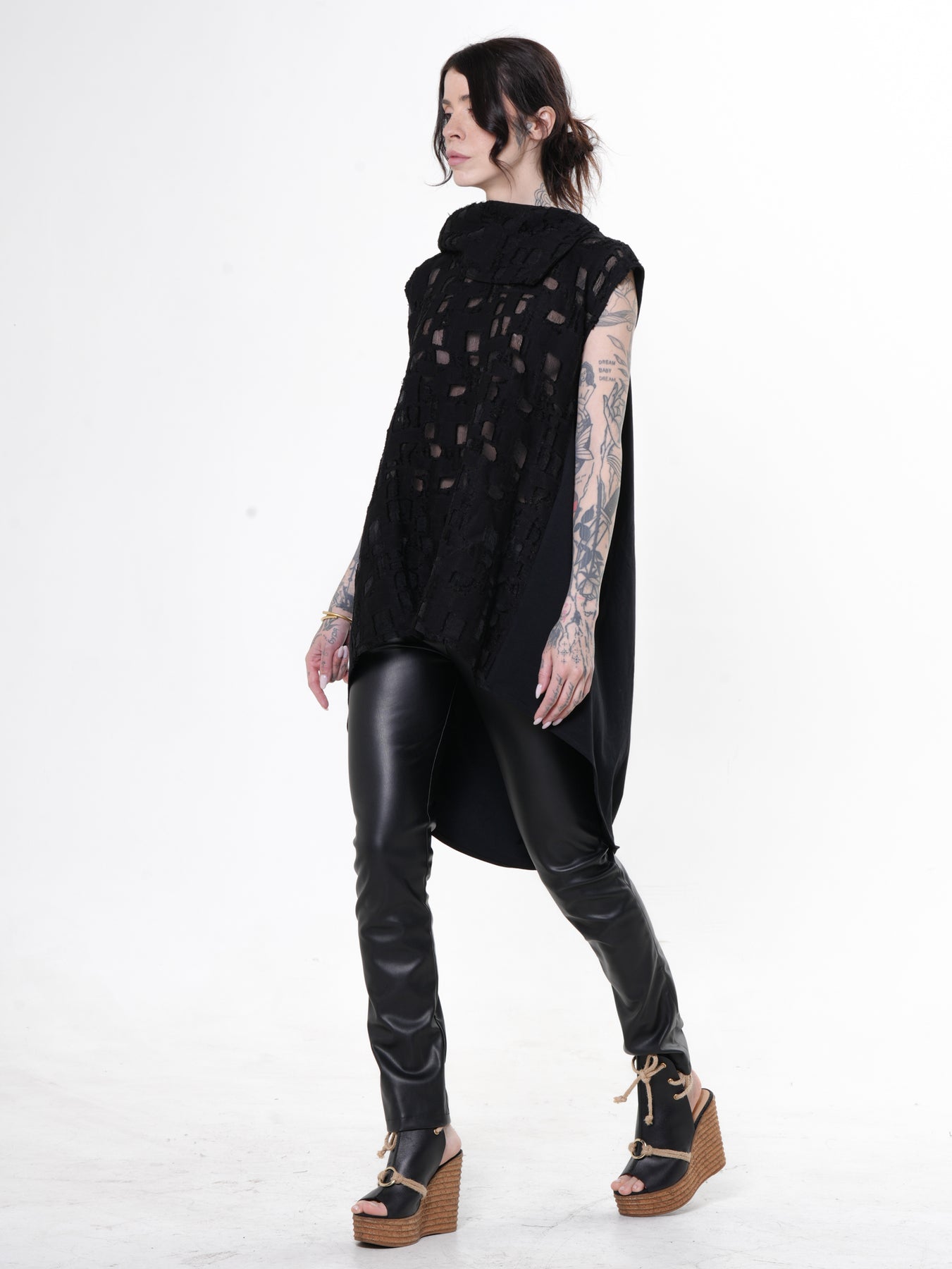 Open Back Tunic with Textured Sheer Front – Metamorphoza