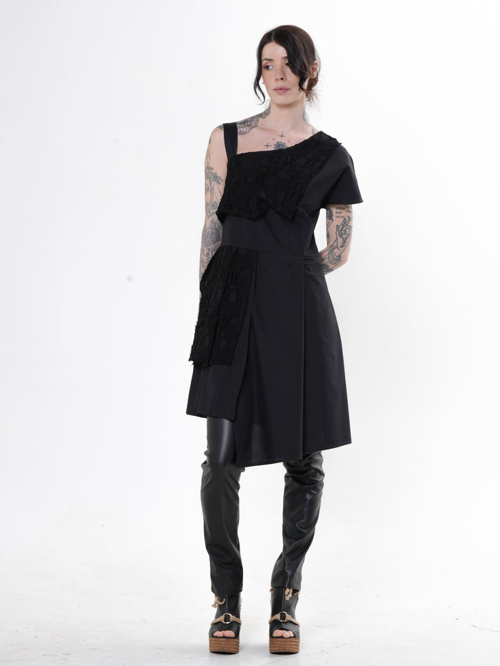Asymmetric One-Shoulder Tunic Dress With Textured Accents