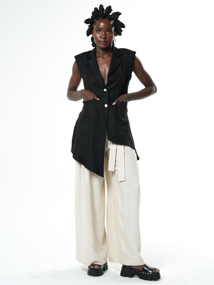 high waisted paperbag dress pants Waist With Linen In Beige – Metamorphoza rose gold hollywood mirror