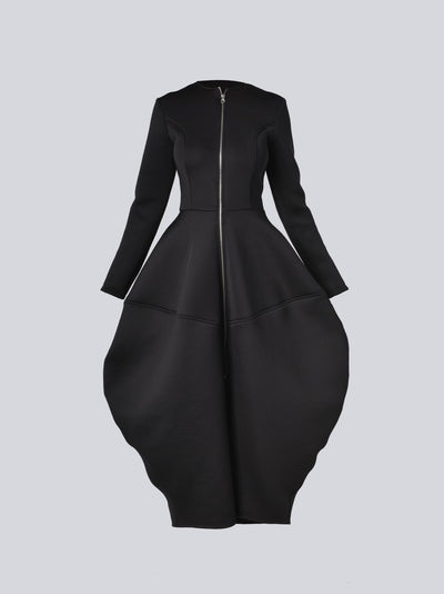 Long Zipper Neoprene Dress In Black