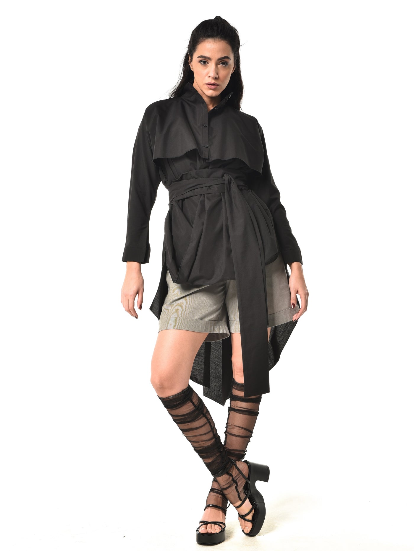 Extravagant Belted Long Shirt In Black