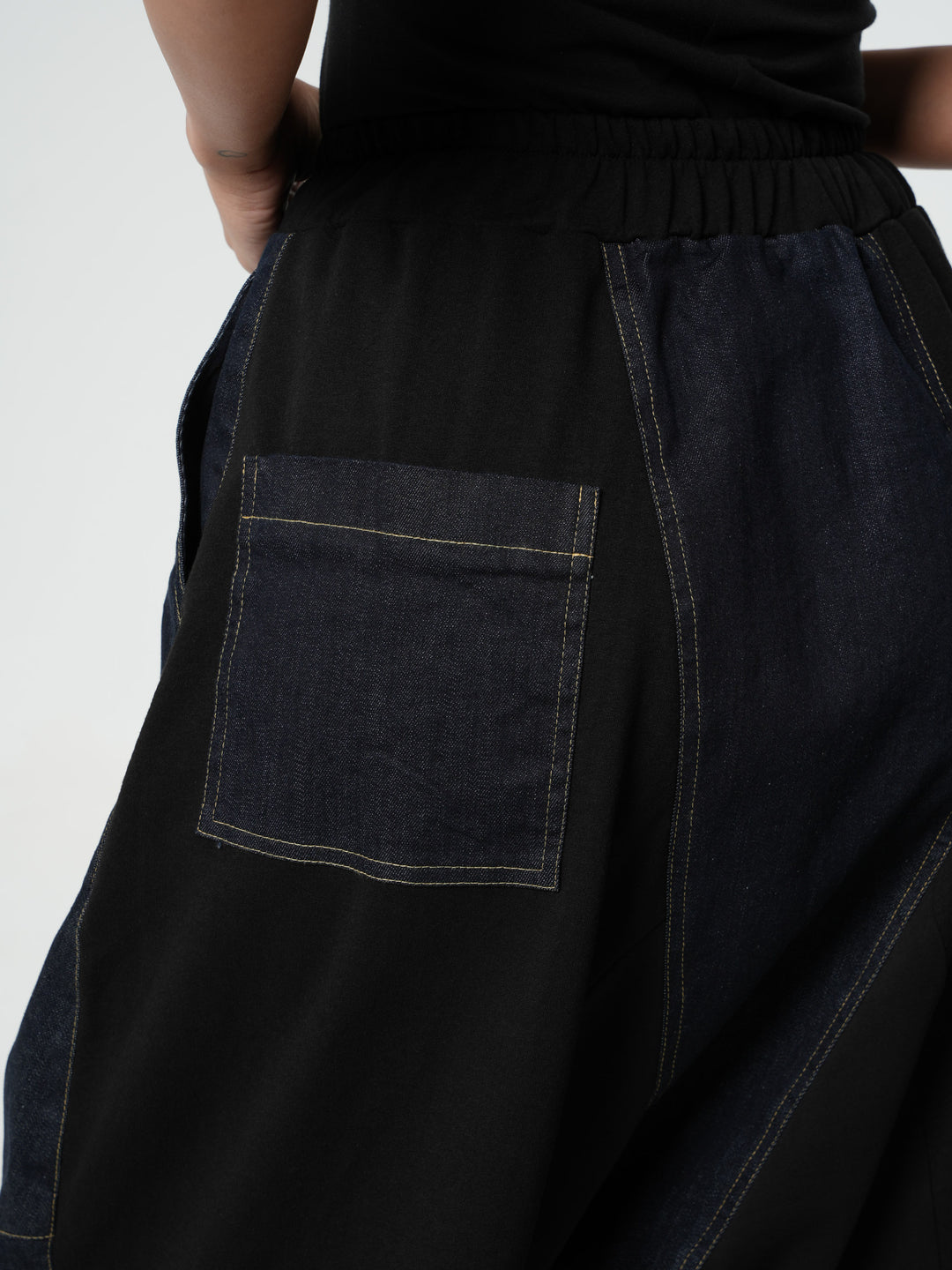 Drop-Crotch Denim Pants With Black Details – Metamorphoza