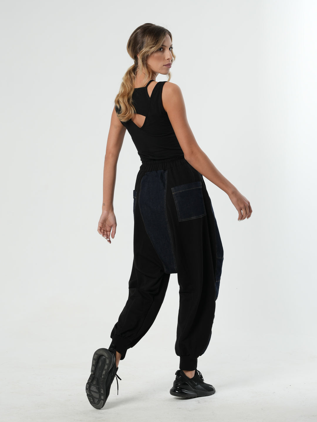 Drop-Crotch Denim Pants With Black Details – Metamorphoza