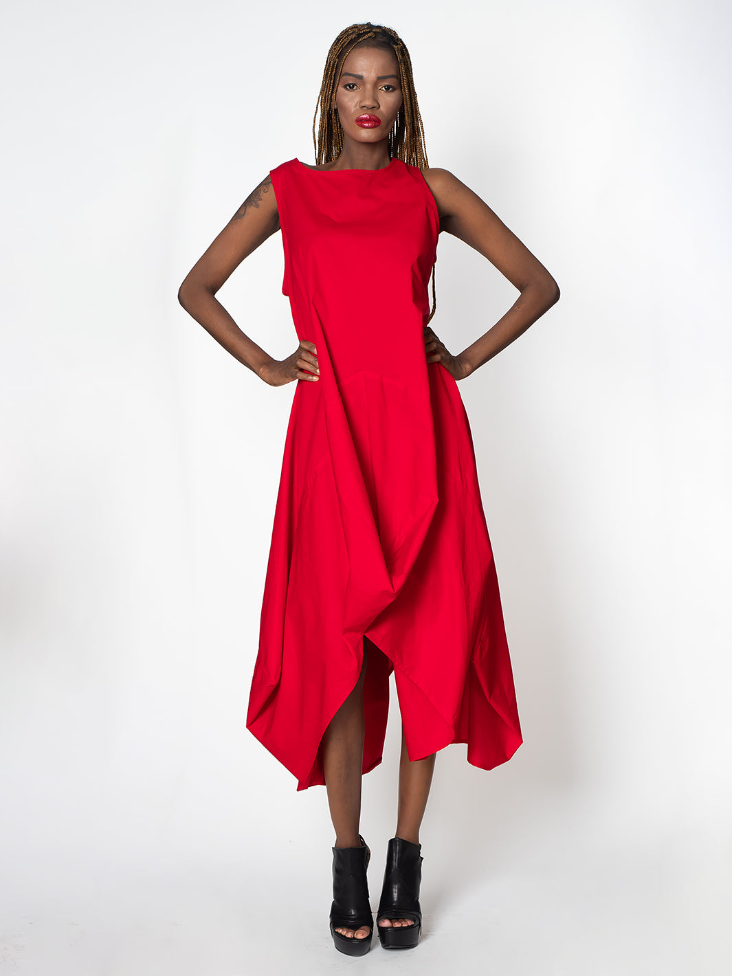 Asymmetric Sleeveless Red Dress Metamorphoza Asymmetric Sleeveless Red Dress Metamorphoza