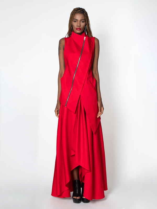 Elegant Zipper Vest In Red