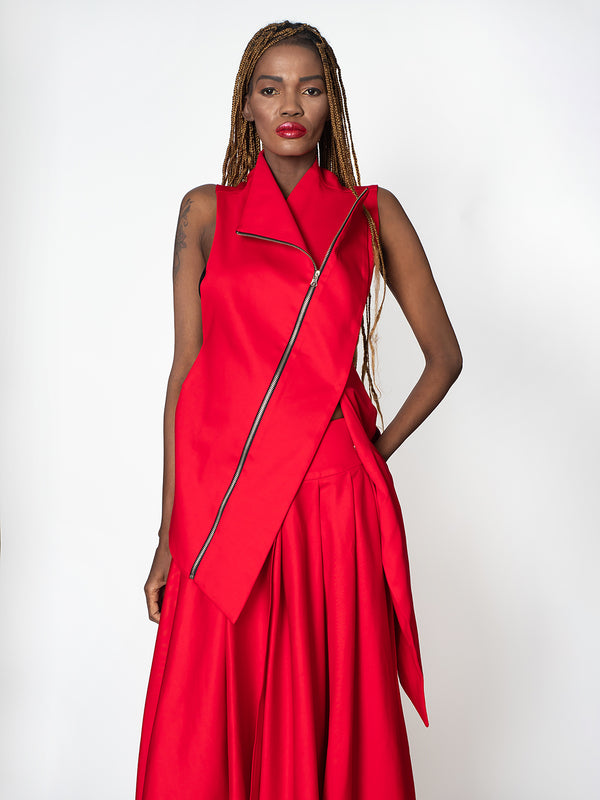 Elegant Zipper Vest In Red