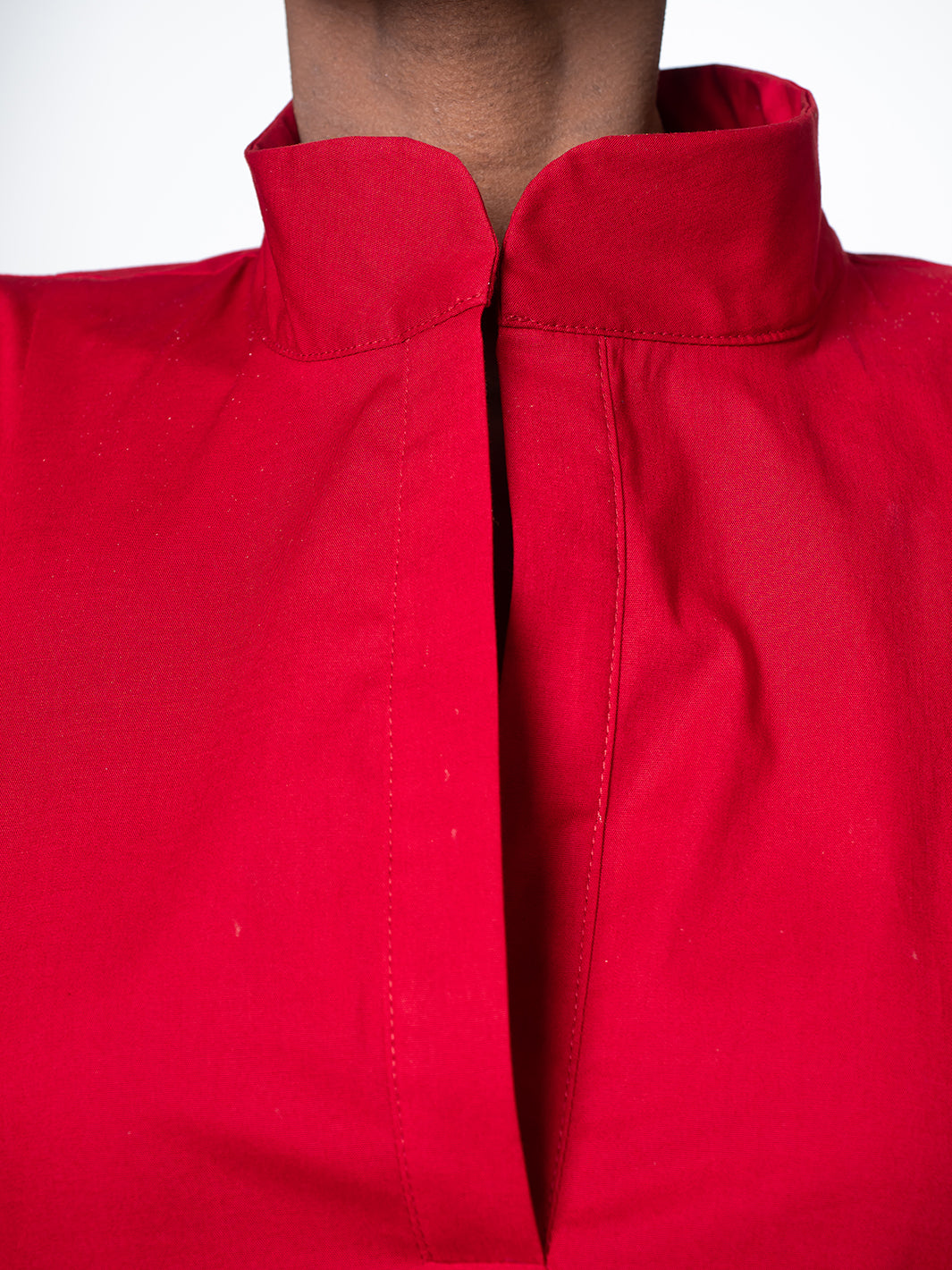 Maxi Asymmetric Collar Shirt Dress In Red – Metamorphoza