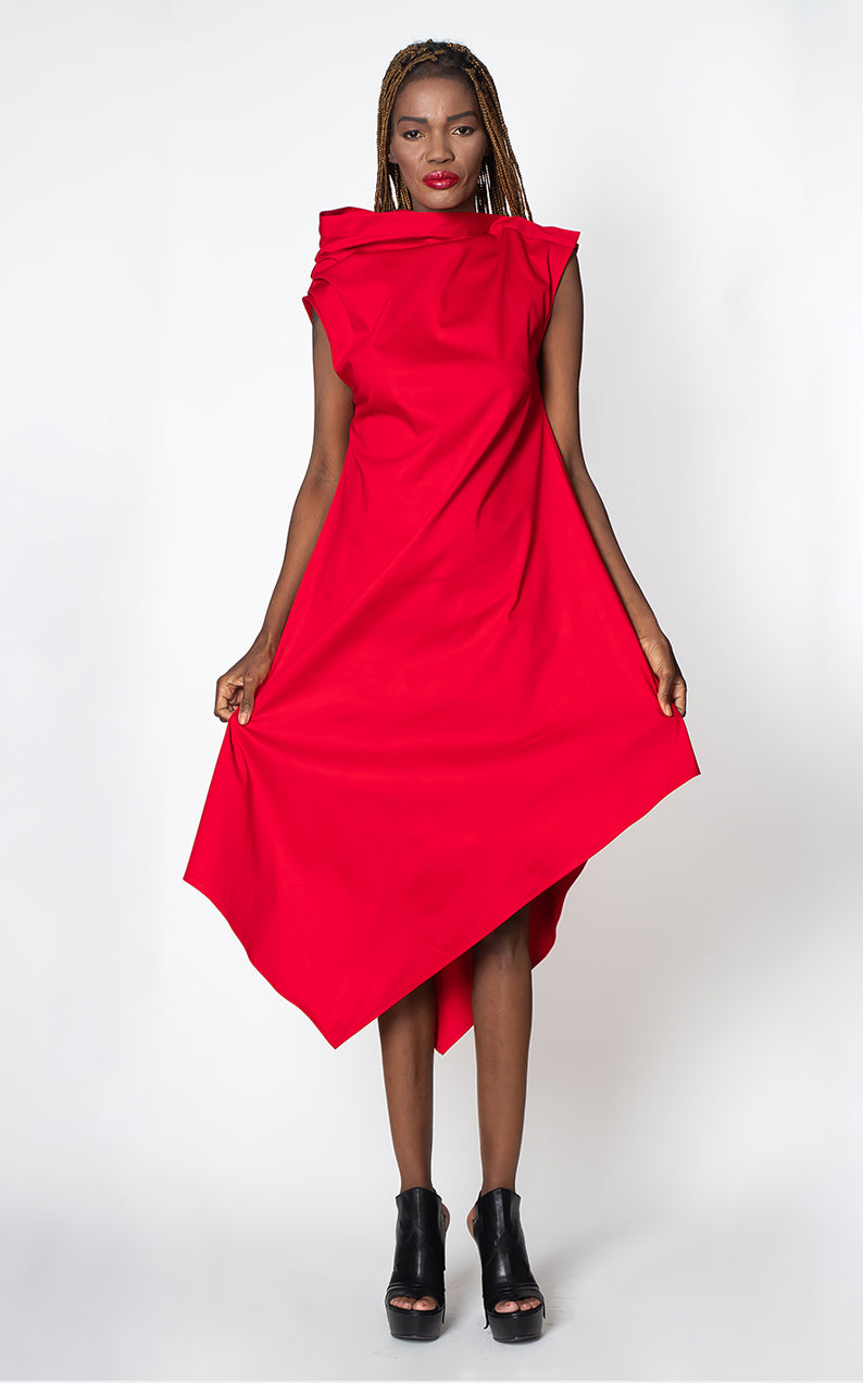 Elegant Satin Cotton Red Dress