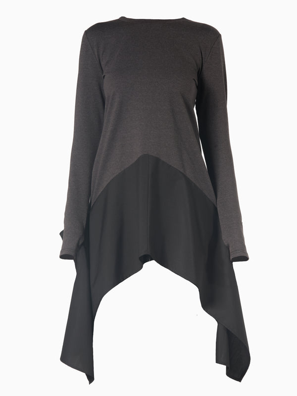 Asymmetric Dark Grey Tunic With Chiffon