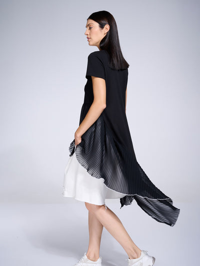 Tunic With Pleated Chiffon Layer In Black