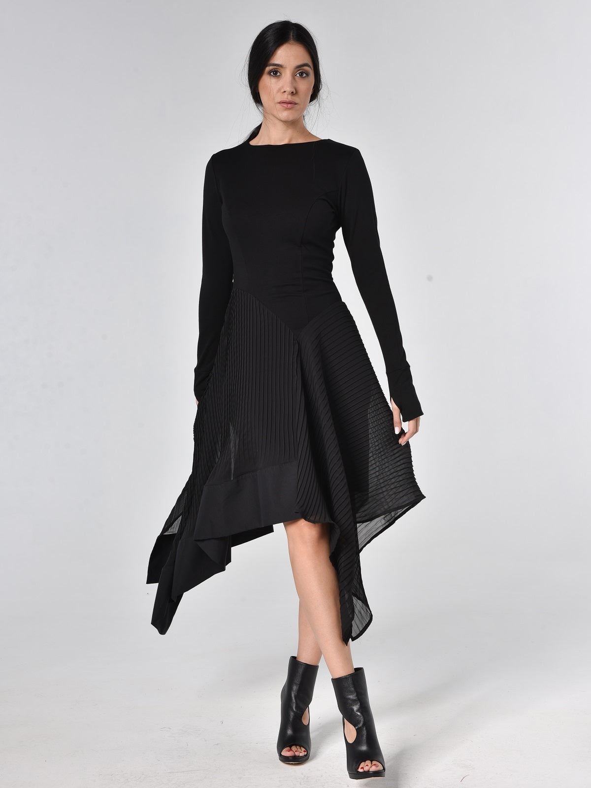Black Pleated Chiffon Dress