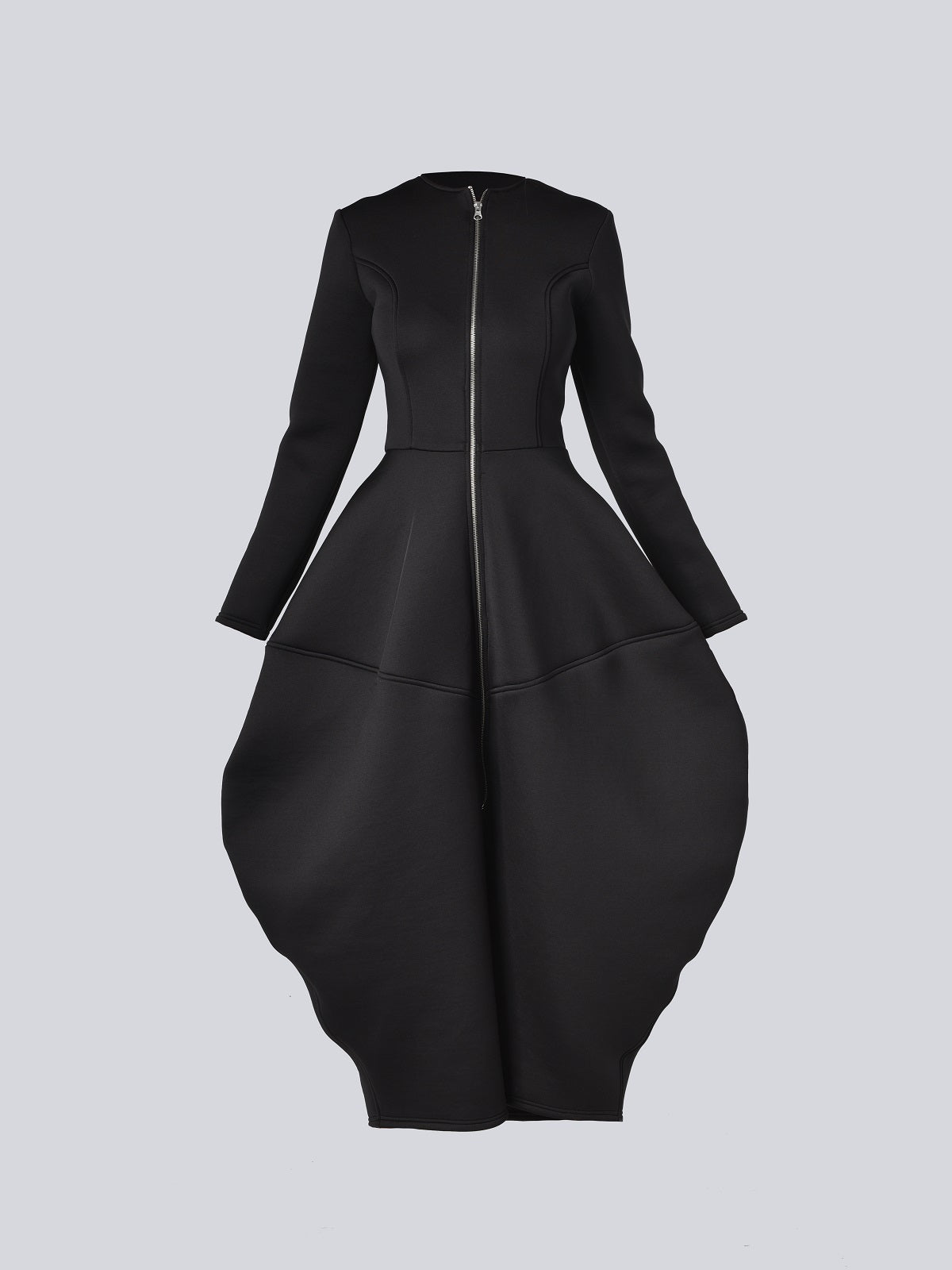 Long Zipper Neoprene Dress In Black – Metamorphoza