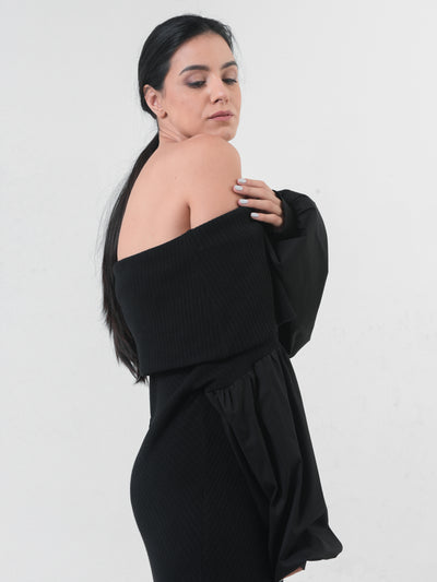 Knitted Off-The-Shoulder Dress In Black