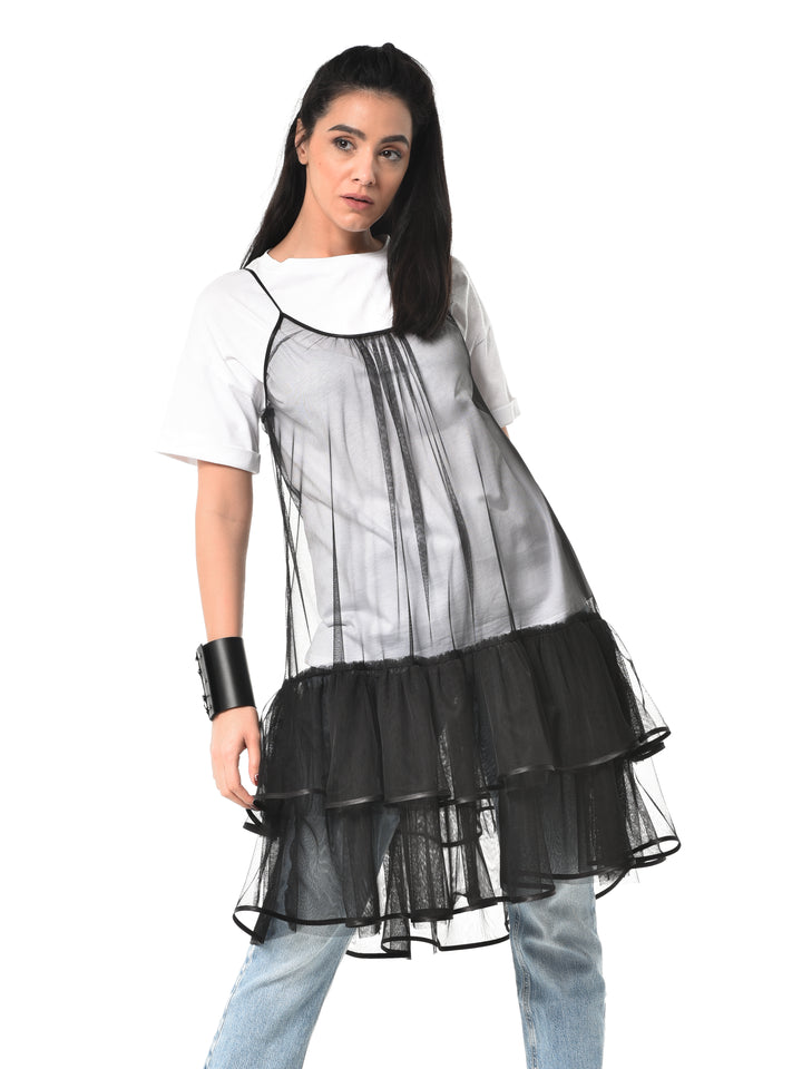 black mesh tunic dress Mock Neck Mesh Tunic Overdress For Dance