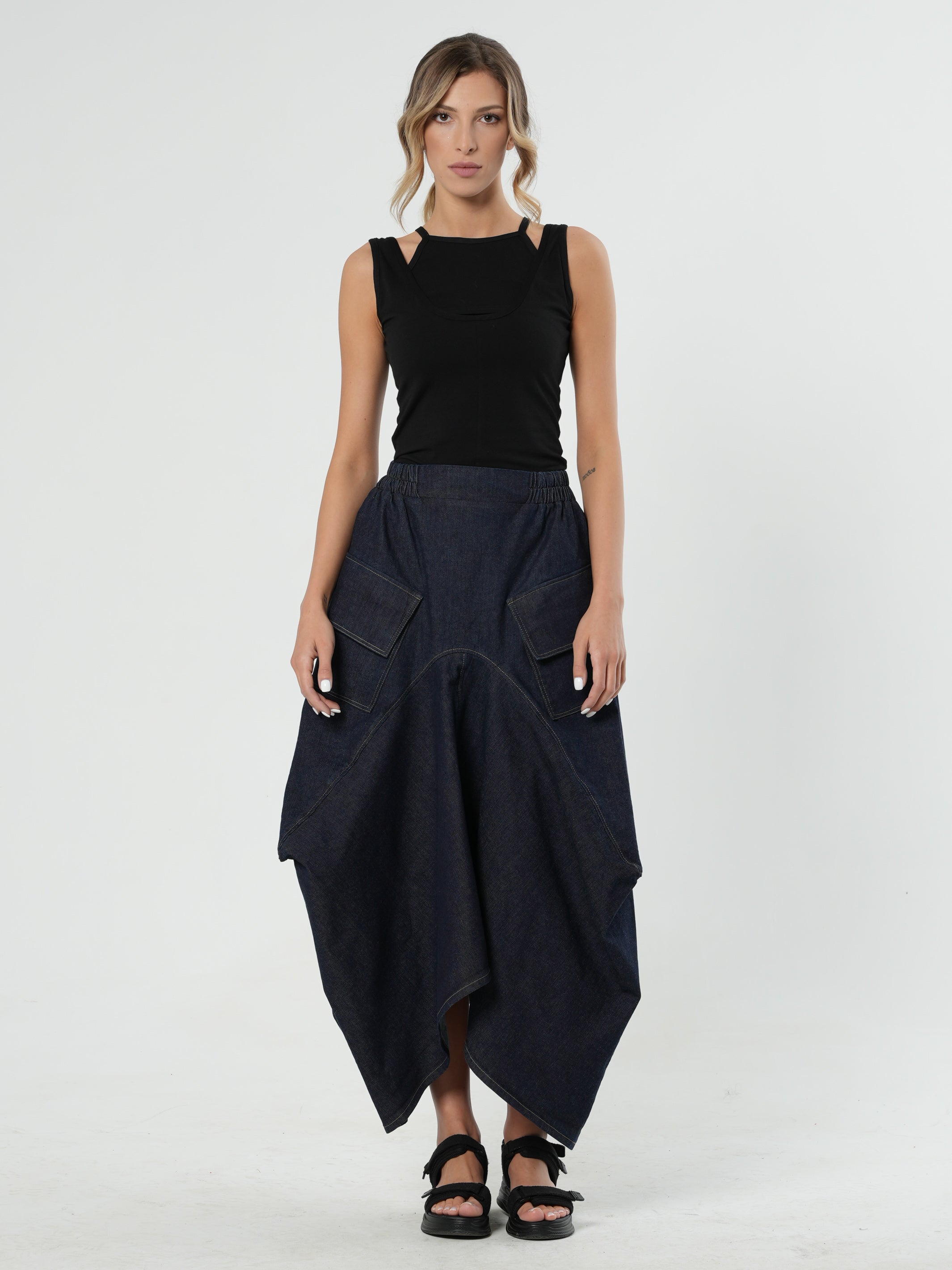 Asymmetrical Long Dark Denim Skirt – Metamorphoza