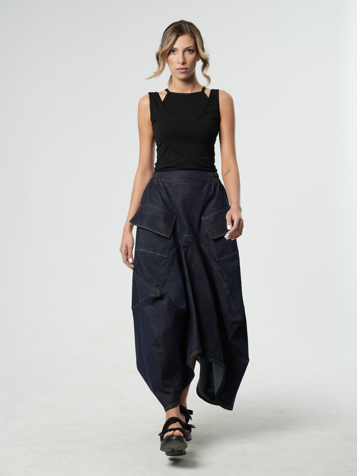 Asymmetrical Long Dark Denim Skirt – Metamorphoza