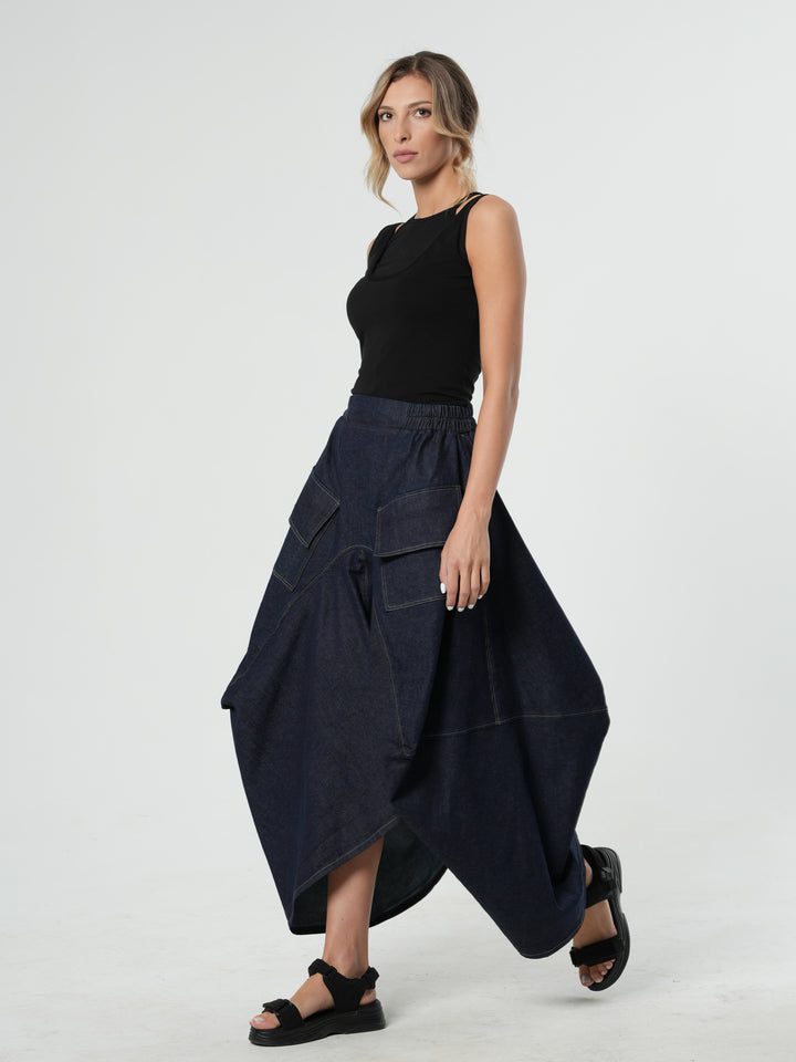 morphose スカート Asymmetrical Long Dark Denim Skirt – Metamorphoza